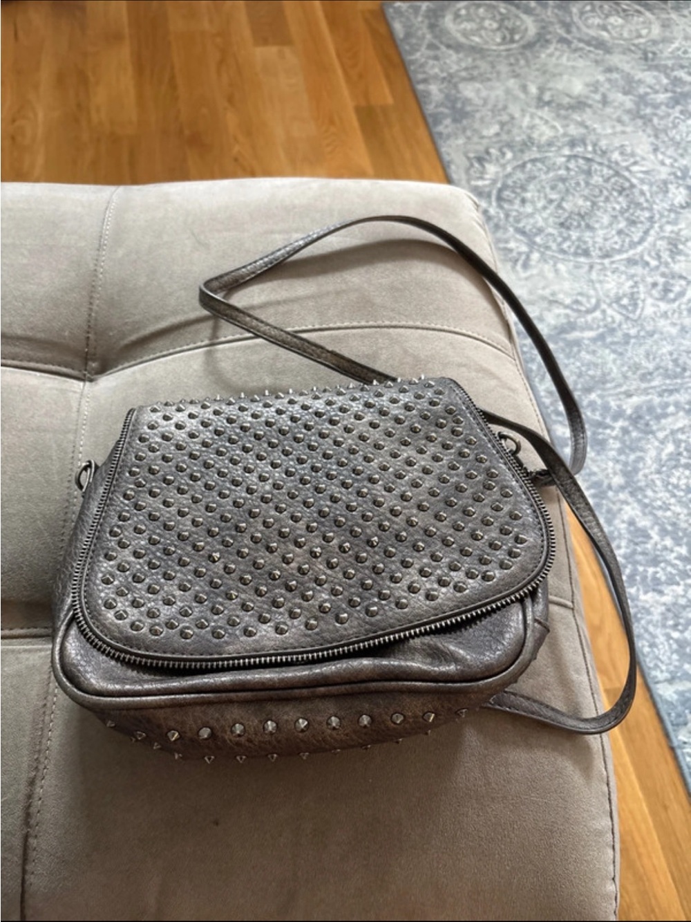 Studded Crossbody Bag in Gunmetal Gray